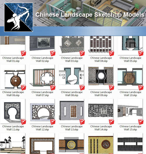 ★Sketchup 3D Models-Chinese Landscape Wall Sketchup Models